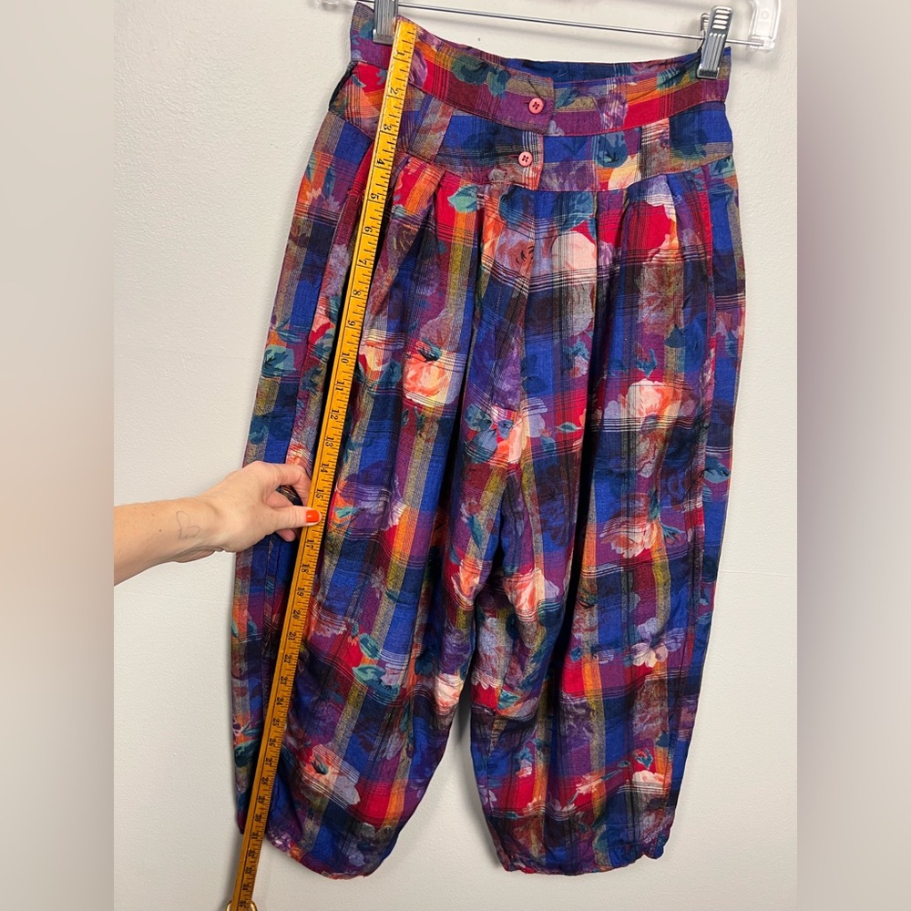 Vintage René Derhy Paris Two-Piece Set · Vibrant Floral Plaid Top & Harem Pants - Picture 8 of 16